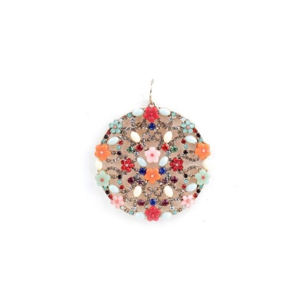 Odette | Round Bohemian Multicolour Dangle Earrings | 2” Width - Picture 3 of 3